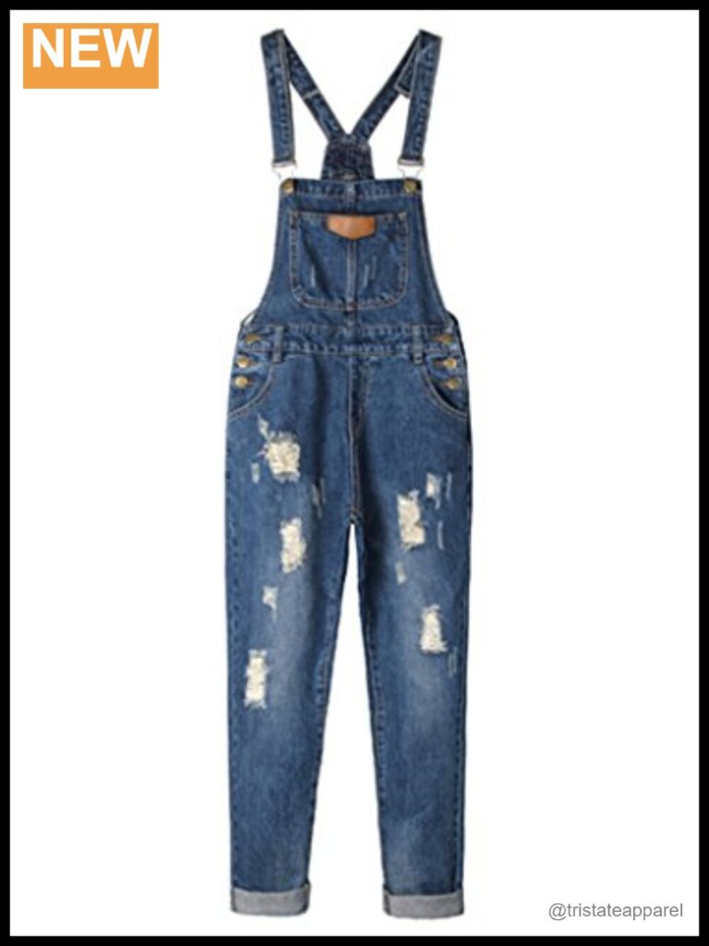 AvaCostume Womens Adjustable Strap Ripped Denim Overalls Cotton Blend